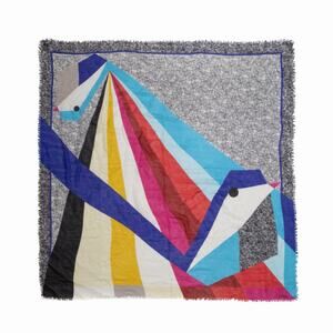 FENDI Abstract Geometric Birds Wool/Silk Square Scarf Shawl